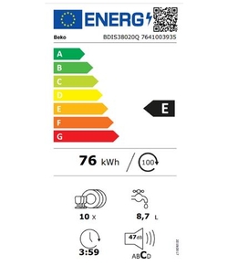 Beko BDIS38020Q inbouw vaatwasser